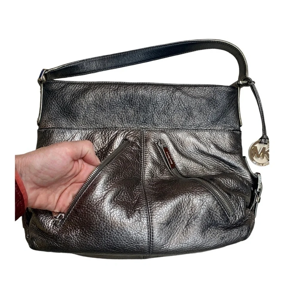 Michael Kors Silver Pebbled Leather Hobo Purse